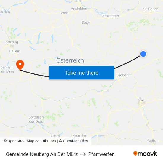Gemeinde Neuberg An Der Mürz to Pfarrwerfen map