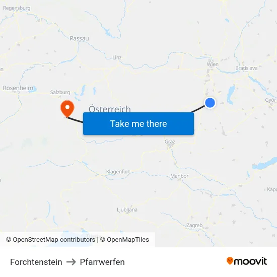 Forchtenstein to Pfarrwerfen map