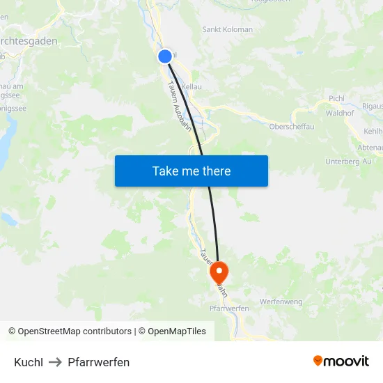 Kuchl to Pfarrwerfen map