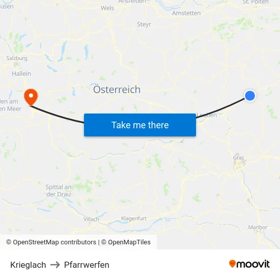 Krieglach to Pfarrwerfen map