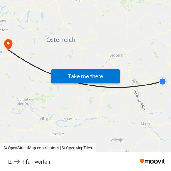 Ilz to Pfarrwerfen map