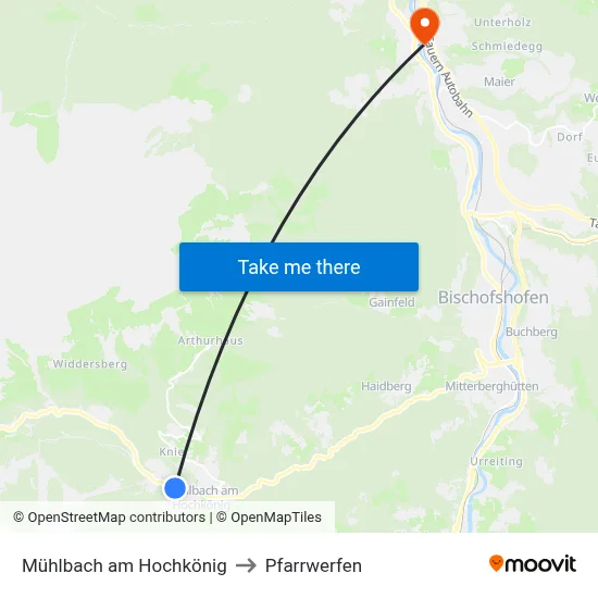 Mühlbach am Hochkönig to Pfarrwerfen map