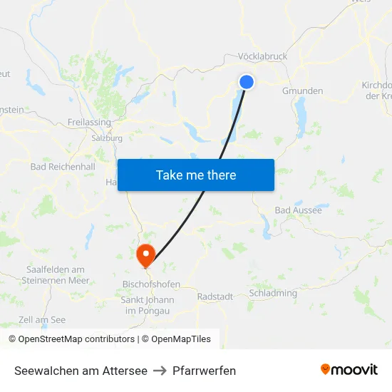 Seewalchen am Attersee to Pfarrwerfen map