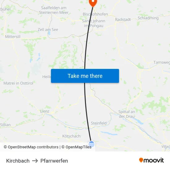 Kirchbach to Pfarrwerfen map