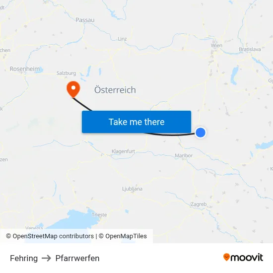 Fehring to Pfarrwerfen map