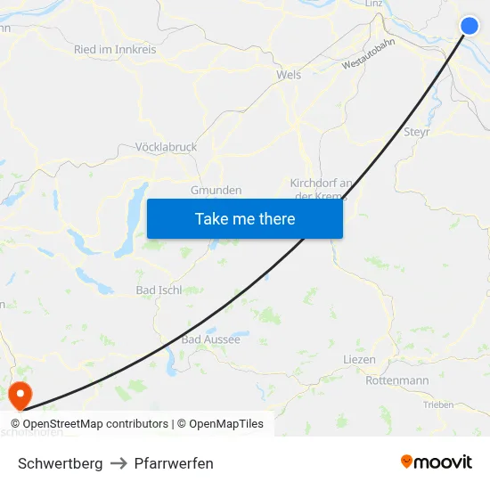Schwertberg to Pfarrwerfen map