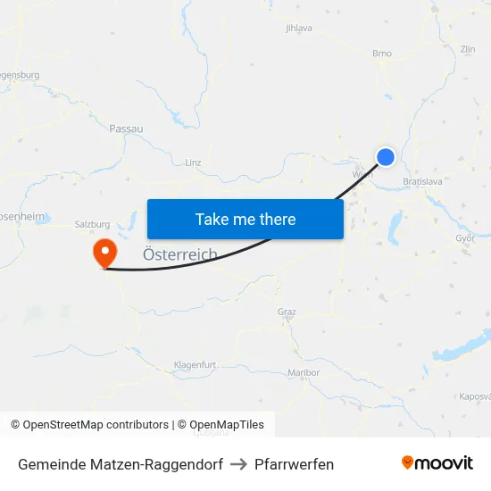 Gemeinde Matzen-Raggendorf to Pfarrwerfen map