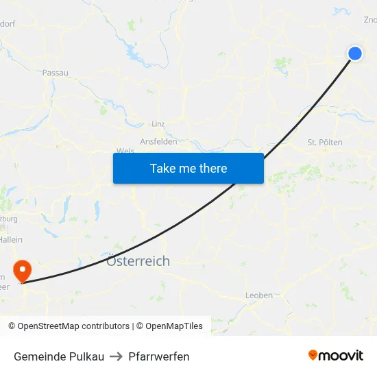 Gemeinde Pulkau to Pfarrwerfen map