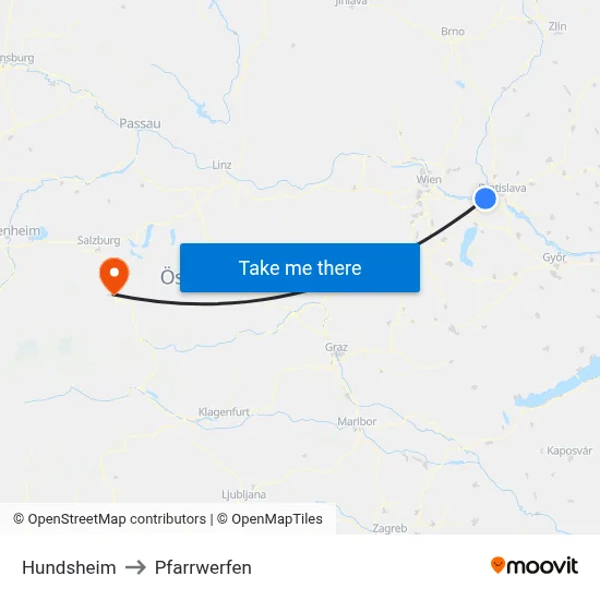 Hundsheim to Pfarrwerfen map