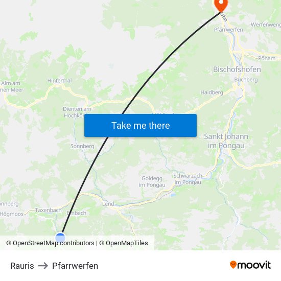 Rauris to Pfarrwerfen map