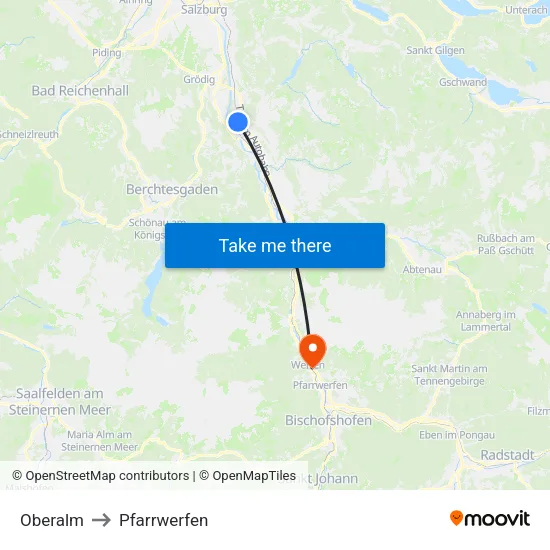 Oberalm to Pfarrwerfen map