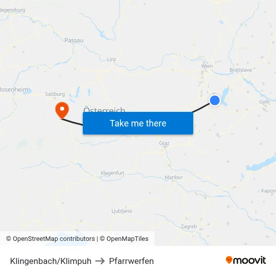Klingenbach/Klimpuh to Pfarrwerfen map