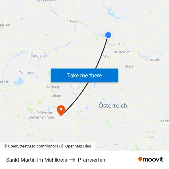 Sankt Martin Im Mühlkreis to Pfarrwerfen map