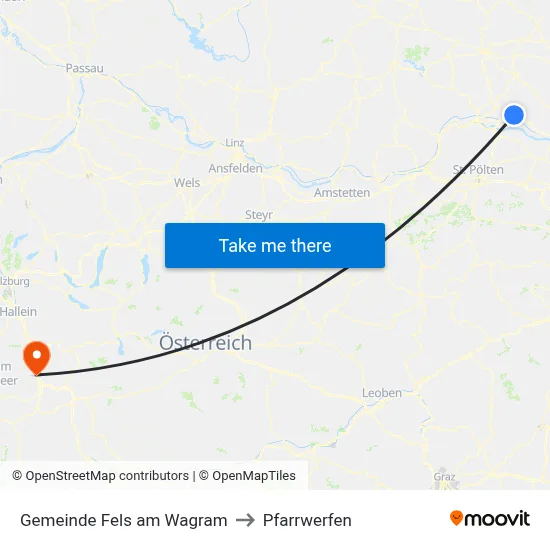 Gemeinde Fels am Wagram to Pfarrwerfen map