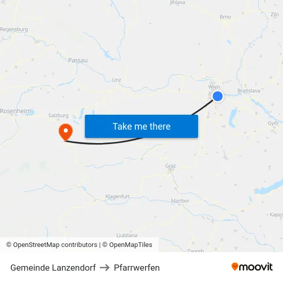 Gemeinde Lanzendorf to Pfarrwerfen map