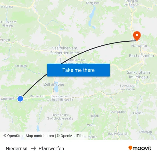 Niedernsill to Pfarrwerfen map