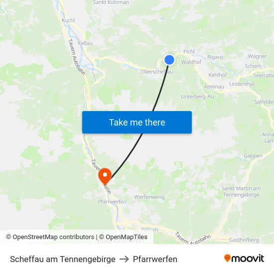 Scheffau am Tennengebirge to Pfarrwerfen map