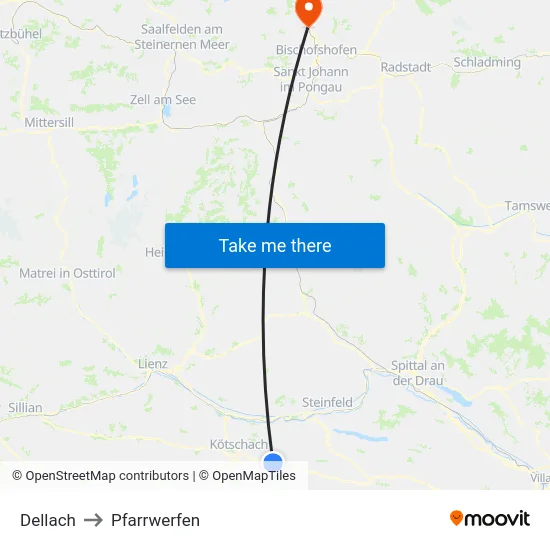 Dellach to Pfarrwerfen map