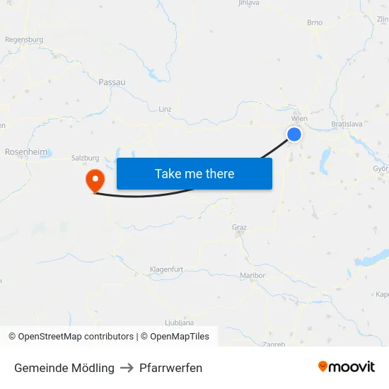 Gemeinde Mödling to Pfarrwerfen map