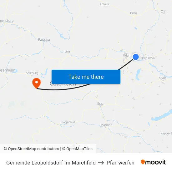Gemeinde Leopoldsdorf Im Marchfeld to Pfarrwerfen map
