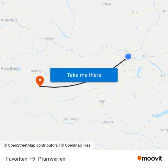 Favoriten to Pfarrwerfen map