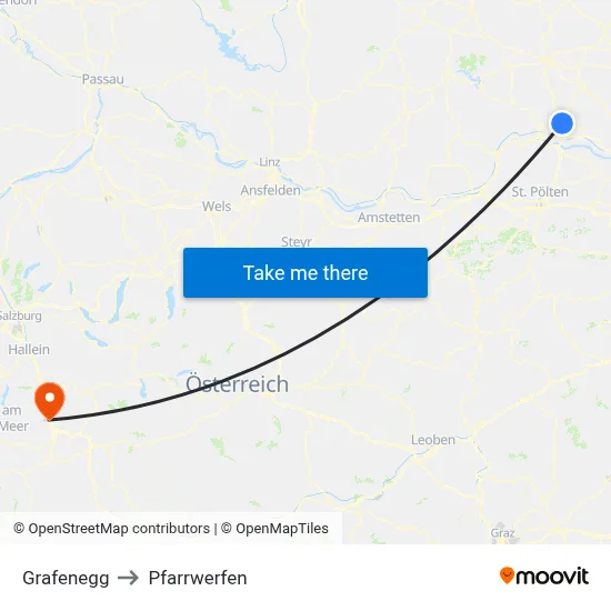 Grafenegg to Pfarrwerfen map