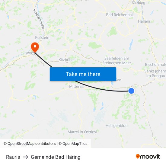 Rauris to Gemeinde Bad Häring map