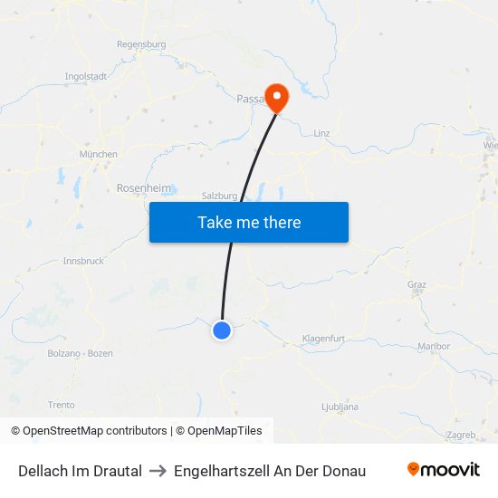 Dellach Im Drautal to Engelhartszell An Der Donau map