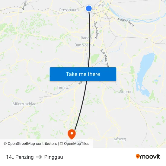 14., Penzing to Pinggau map