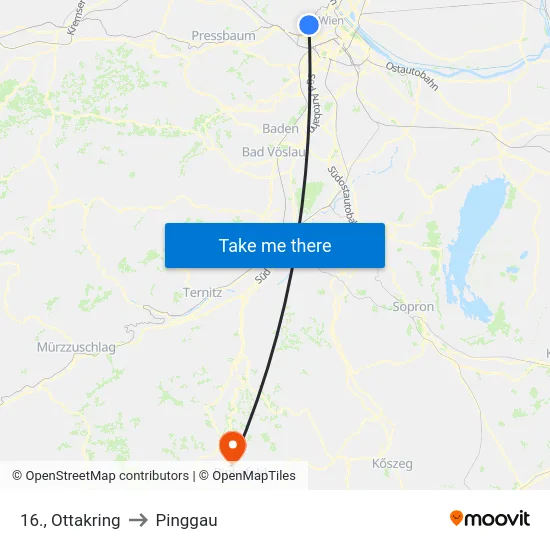 16., Ottakring to Pinggau map