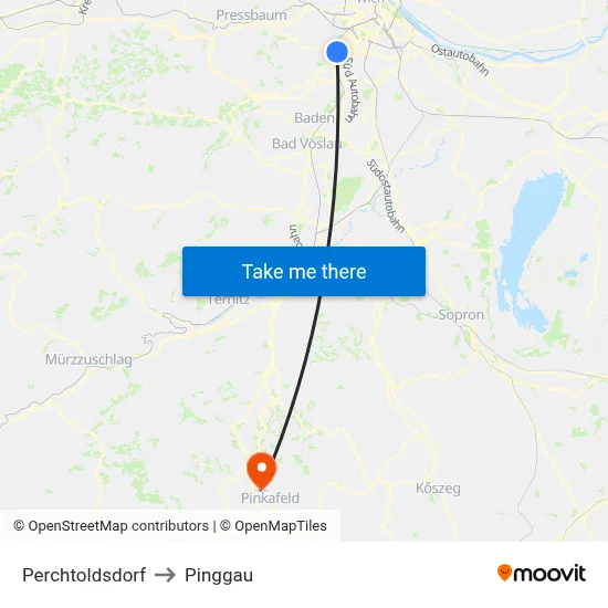 Perchtoldsdorf to Pinggau map