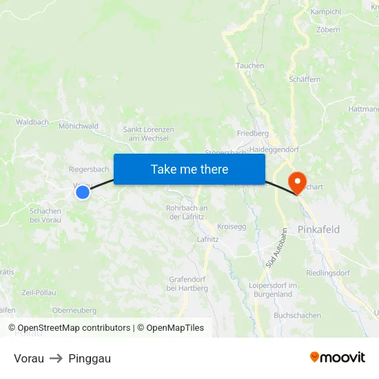 Vorau to Pinggau map
