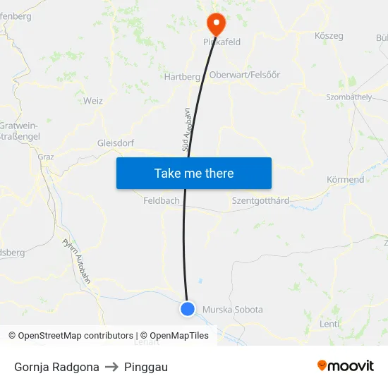 Gornja Radgona to Pinggau map