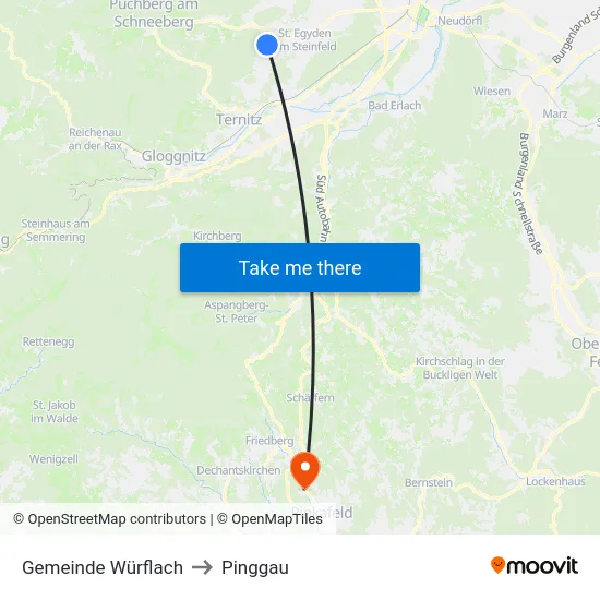 Gemeinde Würflach to Pinggau map