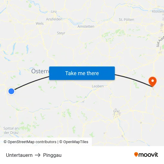 Untertauern to Pinggau map