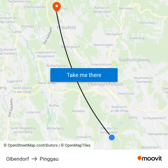 Olbendorf to Pinggau map