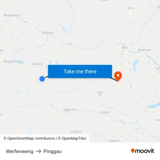 Werfenweng to Pinggau map