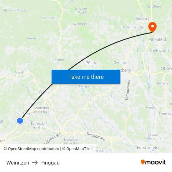 Weinitzen to Pinggau map