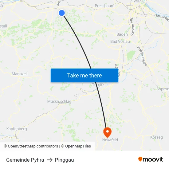 Gemeinde Pyhra to Pinggau map