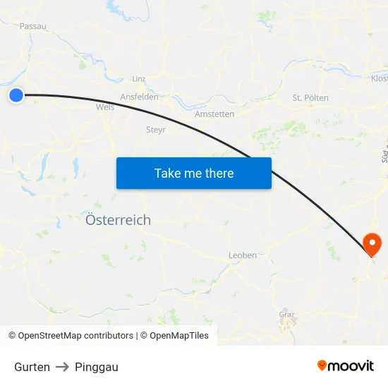 Gurten to Pinggau map