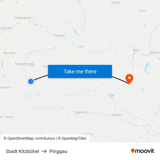 Stadt Kitzbühel to Pinggau map