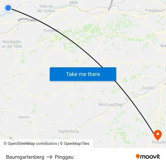 Baumgartenberg to Pinggau map