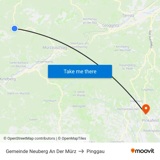 Gemeinde Neuberg An Der Mürz to Pinggau map