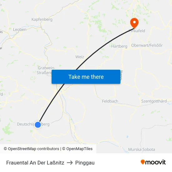 Frauental An Der Laßnitz to Pinggau map
