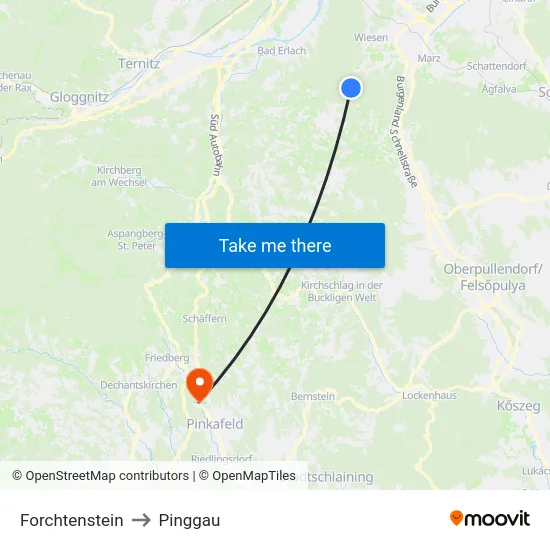 Forchtenstein to Pinggau map
