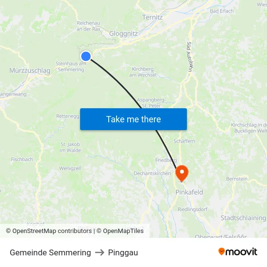 Gemeinde Semmering to Pinggau map