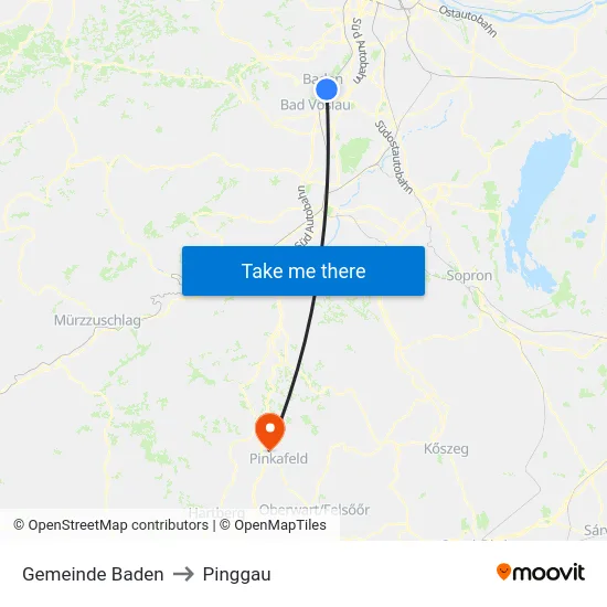 Gemeinde Baden to Pinggau map