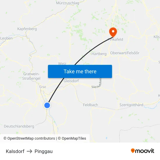 Kalsdorf to Pinggau map