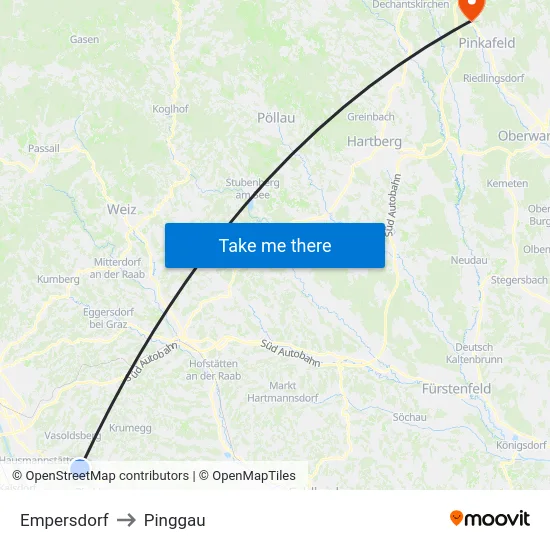 Empersdorf to Pinggau map