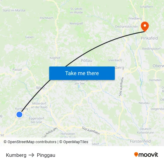 Kumberg to Pinggau map